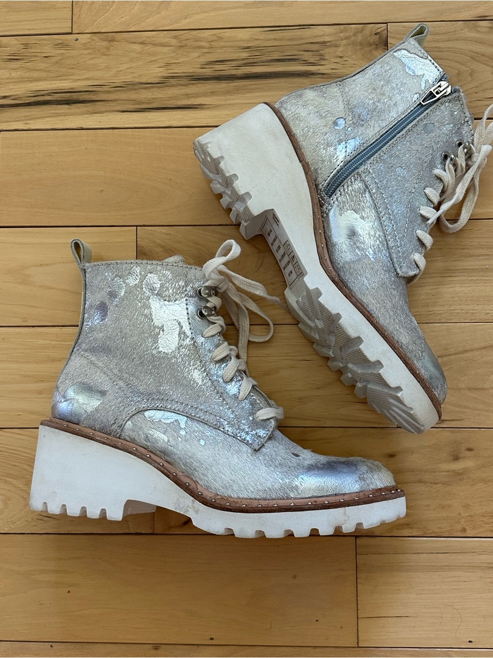 Dolce Vita Printed Calf Hair Studded Lace-Up Ankle Boots